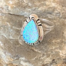 Blue Opal Indian Navajo Sterling Silver Band Inlay Ring Size 6.5 12420
