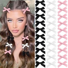 30 PCS Satin Mini Hair Bow Clips Pink Ribbon Barrettes for Women Girls