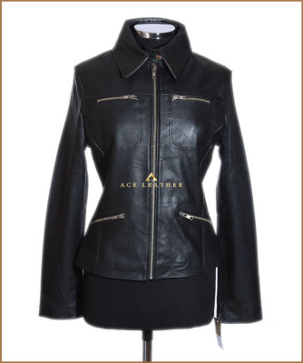 Ladies Leather Shirt Jacket Black Waxed Real Soft Leather Classic Summer  Jacket