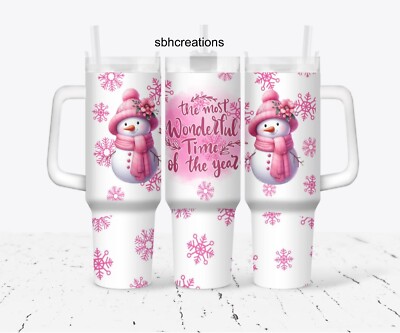 40oz Snowman the most wonderful time of year Stanley Quencher style Tumbler
