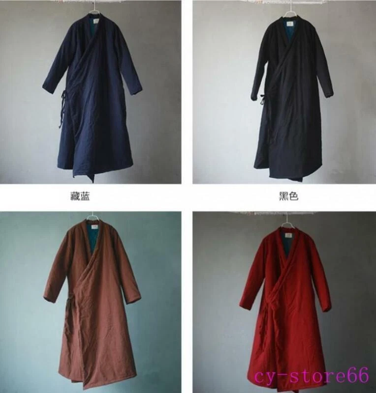 Китайский винтажный Hanfu рок 100% льняной женщин длинный выстеганная куртки пальто зима - Изображение 3 из 4