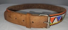 Vintage Handmade Leather Beaded Western Belt Size 34 x 1 1/4" wide