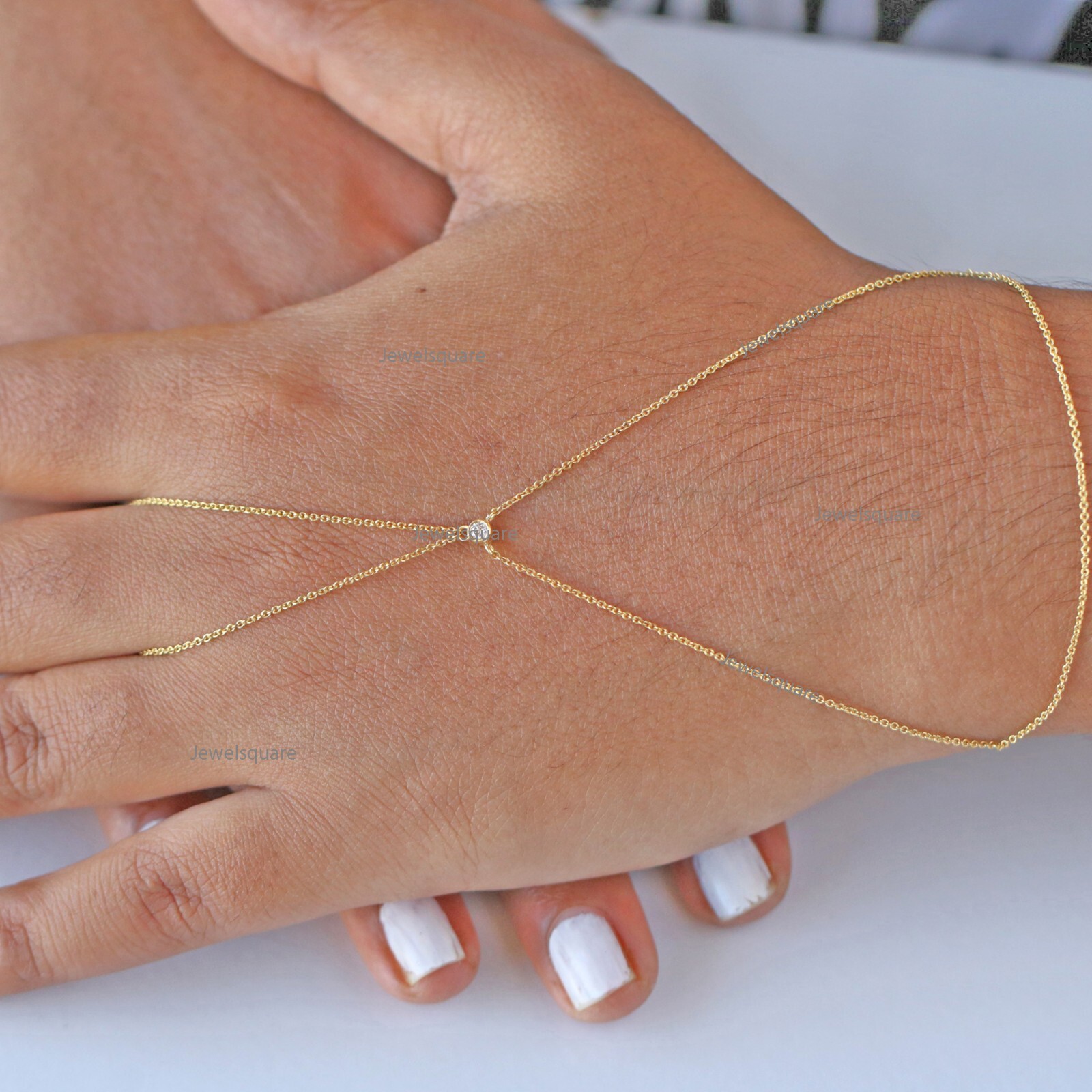 Anillo de cadena de esclavos de diamantes solitario de 2,5 mm oro joyería oro liso 14k