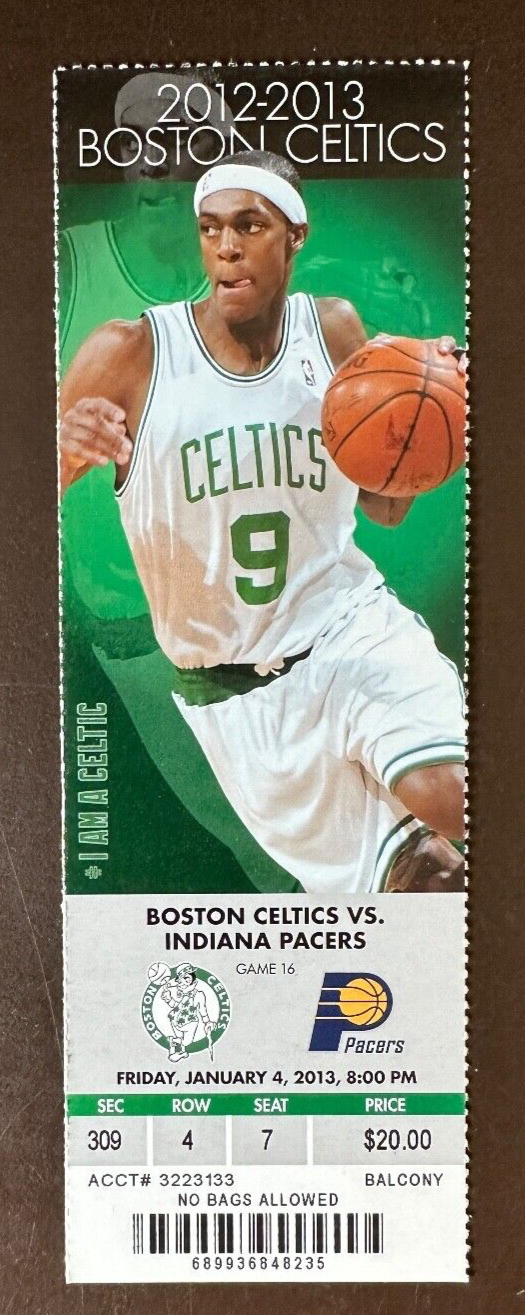Boston Celtics 1/4/2013 NBA ticket stub vs Indiana Pacers