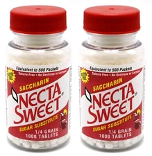 2 1000-Tablet Bottles 1/4 Grain Necta Sweet Saccharin Tablets NectaSweet