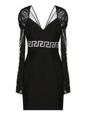 New Versace Black Purple Crystal Embellished Draped Tulle Crepe Mini Dress 42 44
