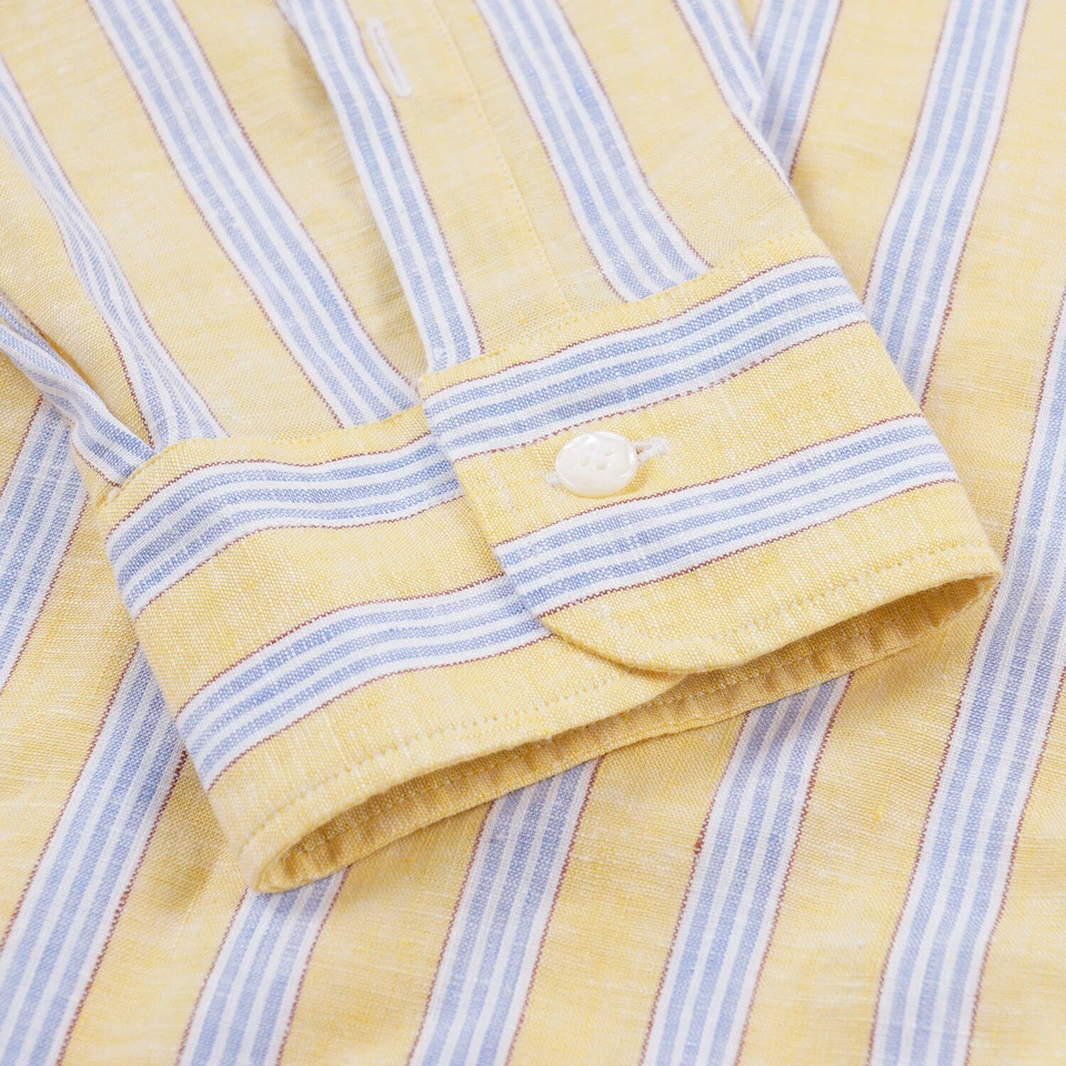 Camisa de vestir Barba súper ajustada de lino a rayas 17x 37 (38" a 40" pecho) nueva con etiquetas Foto 4 de 4