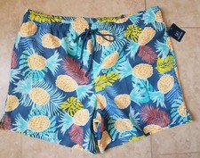 New George Men Swim Shorts Trunks w/ Brief Pockets Pineapple Tropical 2X 44-46 