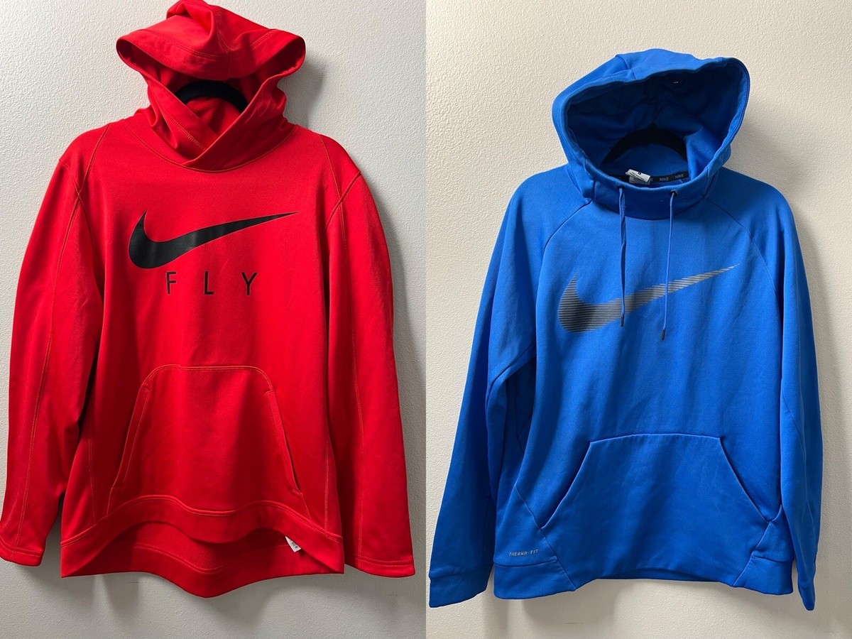2) Nike Dri Fit Threma Fit Hoodie Lot Sweatshirt Swoosh Red Blue