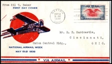 1938 Airmail 20th anniv. Dayton Ohio Sc C23-32 Beverly Hills cachet CV $35 (BR