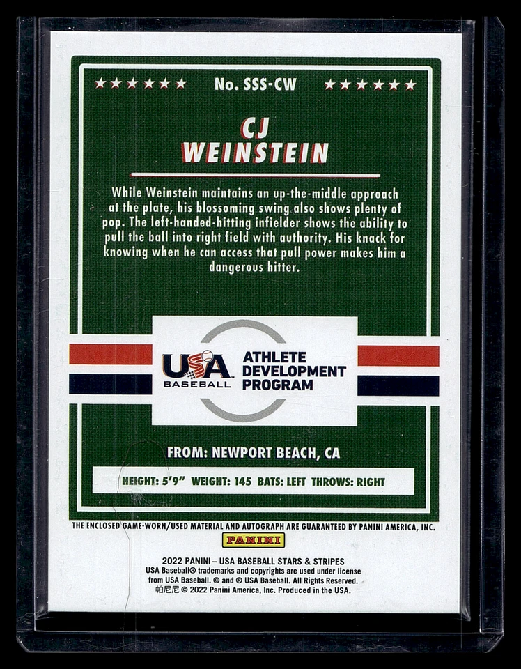 2022 USA BASEBALL STARS AND STRIPES MATERIAL AUTO #36 CJ WEINSTEIN /399 JERSEY - Image 2 of 3