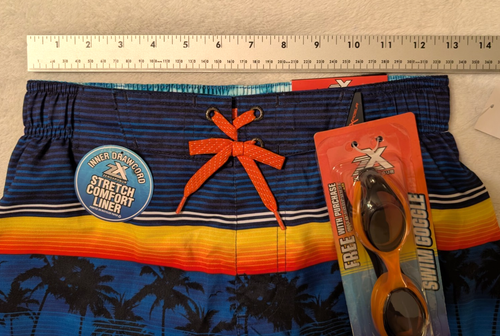 New ZEROXPOSUR Boys Lined Swim Trunks Shorts M 10/12 w/ Goggles UPF 50+ Shark - Picture 5 of 6