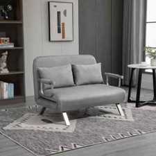 Fabric Convertible 2 Seater Sofa Bed 2 Pillows for Living Room Light Grey Set 