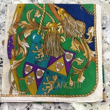 ART VINTAGE JAPAN GREEN BLUE HANKY GOLD ROPE WOMAN POCKET SQUARE COTTON 20" W242