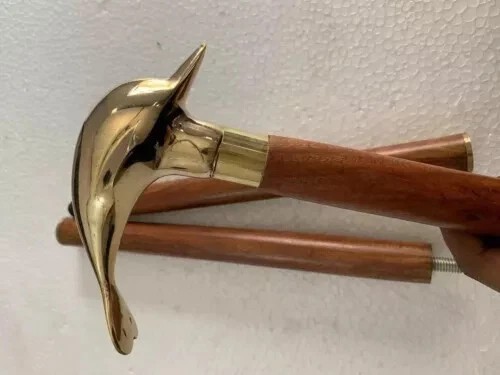 Solid Brass Dolphin Shape Handle With Handmade Wo… - image 7