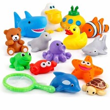 15 PCS Ocean Animals Rubber Bath Toy Water Squirters with Floating Bathtub Sq...