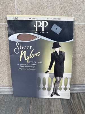 Pretty Polly Größe 1 transparente Nylons 10 DEN glänzende Strümpfe in Sensation neu