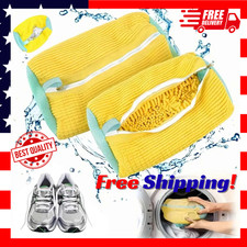 Durable Shoe Washing Machine Bag for All Shoe Types-Yellow with Blue Zipper,Idea