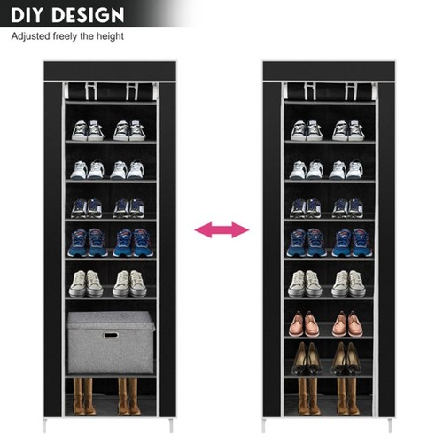 10 Tier Shoe Rack Black Non-Woven Fabric 9 Lattices Space Saving Storage Unit - Picture 6 of 11