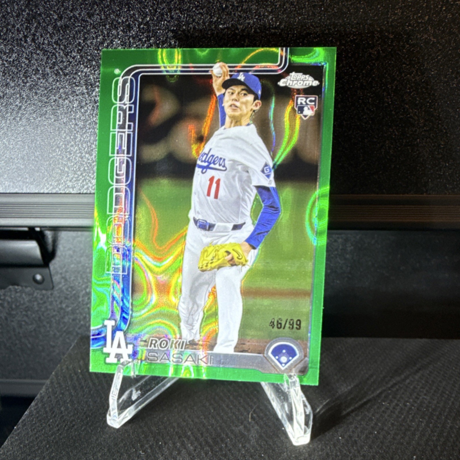 Topps 2025 Chrome Roki Sasaki Green Lava Rookie #217 Dodgers /99