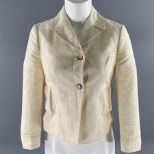 VALENTINO Size 4 Cream Cotton Blend Floral Jaquard Cropped Jacket