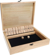 12 Number Shut the Box Board Game- Natural Wood Box with Lid
