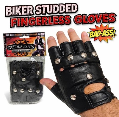 2 BLACK SILVER STUDDED PUNK HALF GLOVES Biker Heavy Metal Rocker