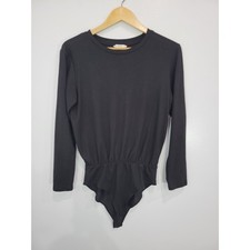 MangoPop Black Long Sleeve Bodysuit Cinched Waist Thong Bottom Women's Size M