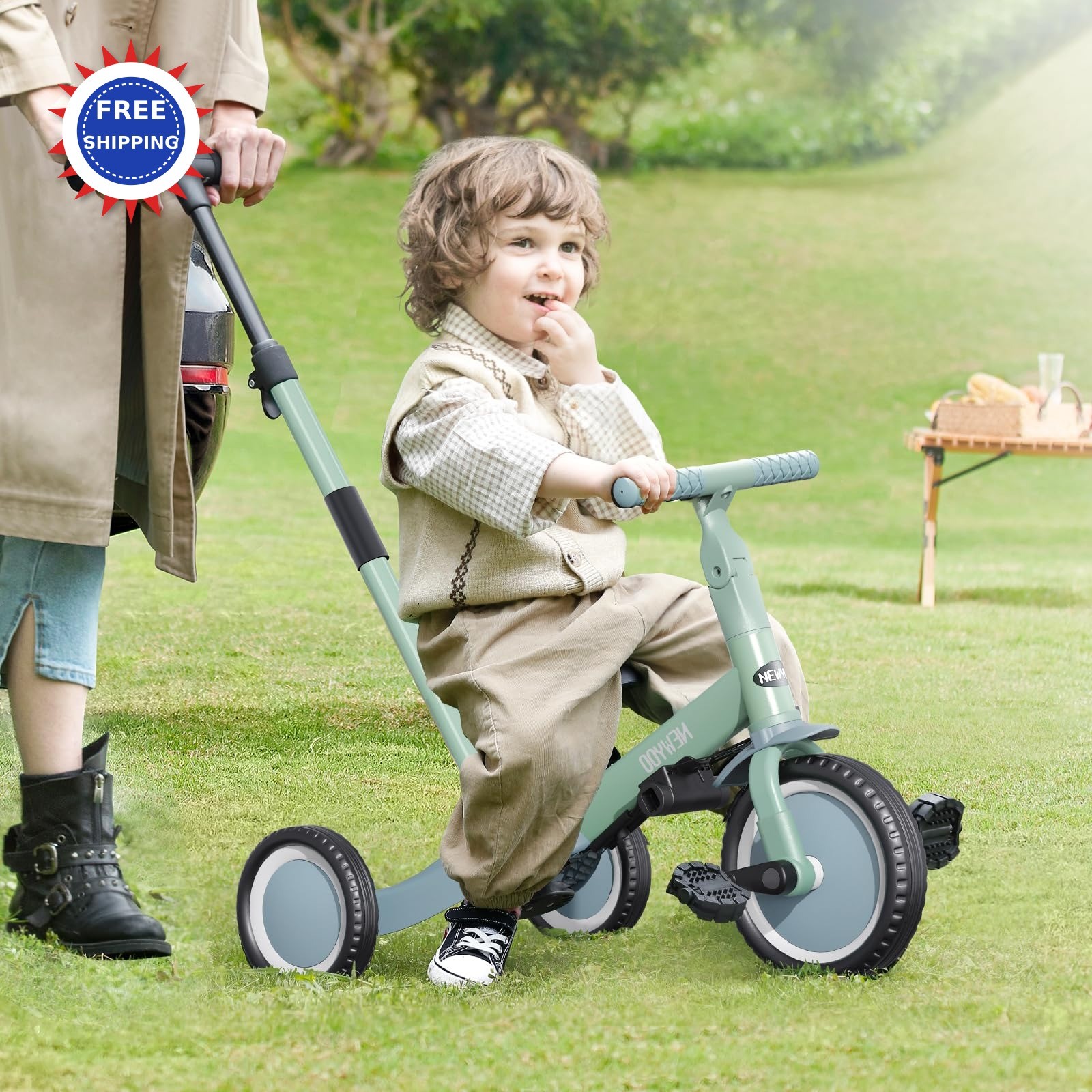 Toddler Tricycle 5 in 1 Kids Bike Convert to Balance Green TR007 1-3 newyoo thumbnail 5