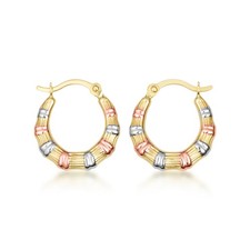 Tri-Color Gold Striped Hoop Earrings