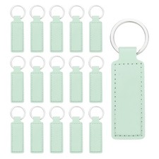 15 Pcs Light Green 3.7"x1" Leather Rectangle Laser Engraving Keychain for DIY