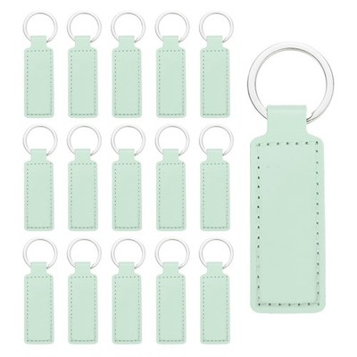 15 Pcs Light Green 3.7''x1'' Leather Rectangle Laser Engraving Keychain for DIY