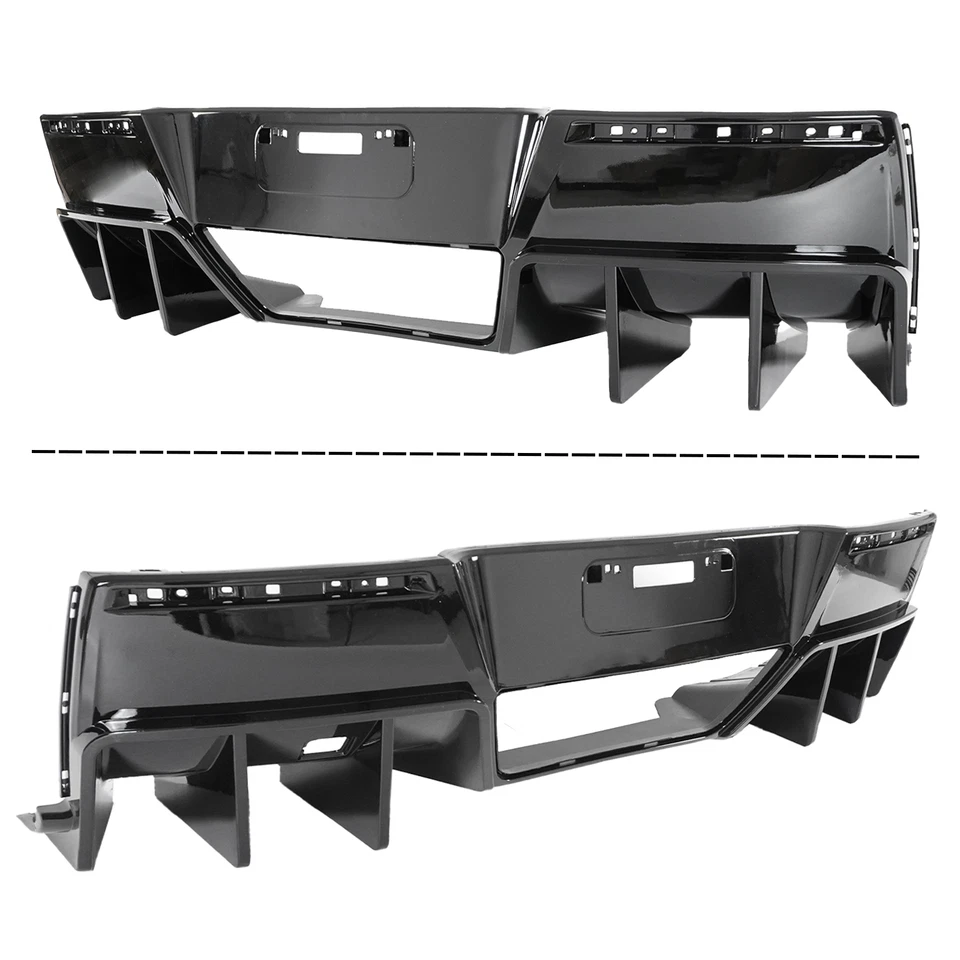 适用于 Corvette C7 所有型号 2014 - 2019 光泽黑色 Big Fin 后保险杠扩散器套件 — 第 3/4 张图片