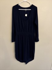 NWT Gap Navy Blue Softspun Fit & Flare Dress Medium M Long Sleeve Ribbed Waist