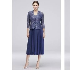 R&M Richard’s formal sequin lace tea-length dress & jacket size 12 P