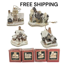 Set of 4 Vintage David Winter Cottages Christmas Hanging Ornaments Department