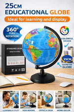 World Globe Desk Display 360° Rotating Educational Colourful Map 25cm