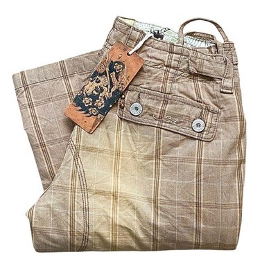 NEW VTG Y2K ED HARDY ''DEATH BEFORE DISHONOR'' OG KHAKI PLAID PANTS 34x34 RARE!