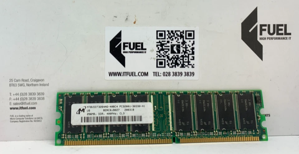 Micron 256MB  DDR ram memory module  PC-3200  -  MT8VDDT3264AG-40BC4 - Image 2 of 3