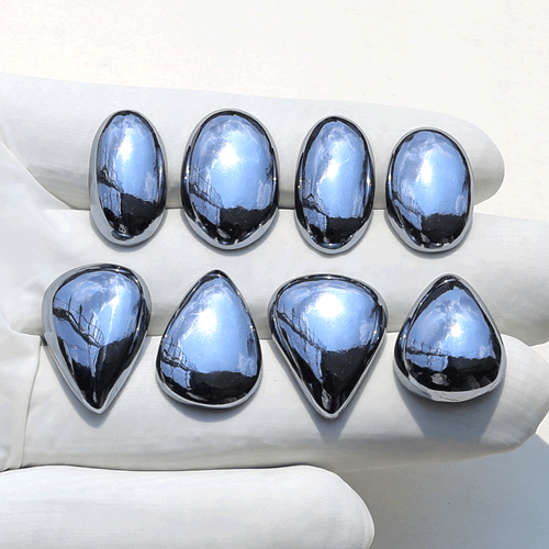 Brillo Jet-Metal ~ 8 Piezas Natural Elite Noble Shungite 18mm-21mm Cabujón Gemas - Imagen 4 de 11