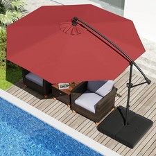 10' Offset Hanging Umbrella with Base Patio Cantilever Umbrella 360  Rotation