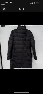 Mackage Women s Down Coat Black Asymmetrical Zip Puffer Jacket Size L Goose Down