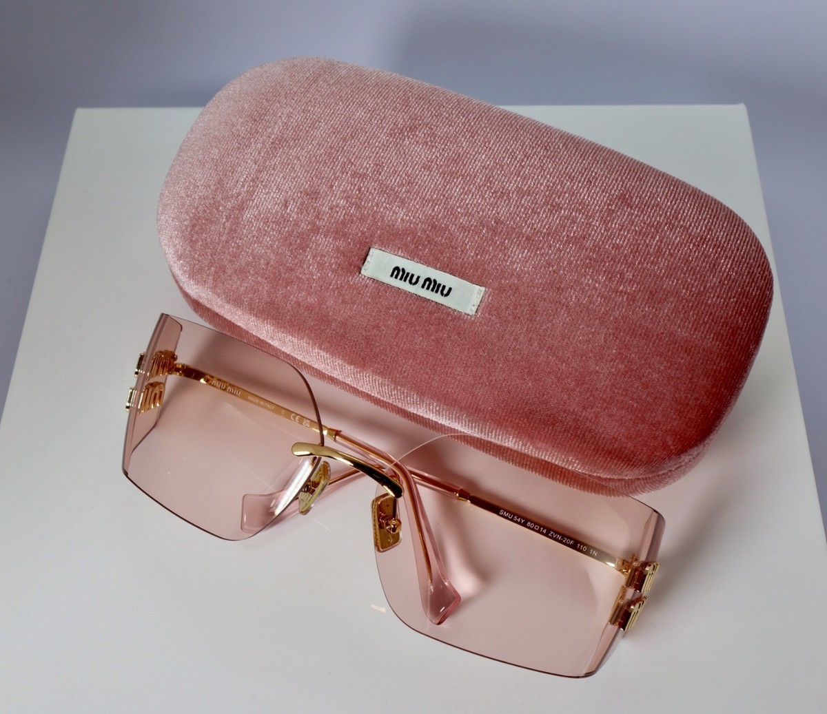 Miu Miu MU 54YS ZVN20F 80mm Runway Rectangle Sunglasses in Gold
