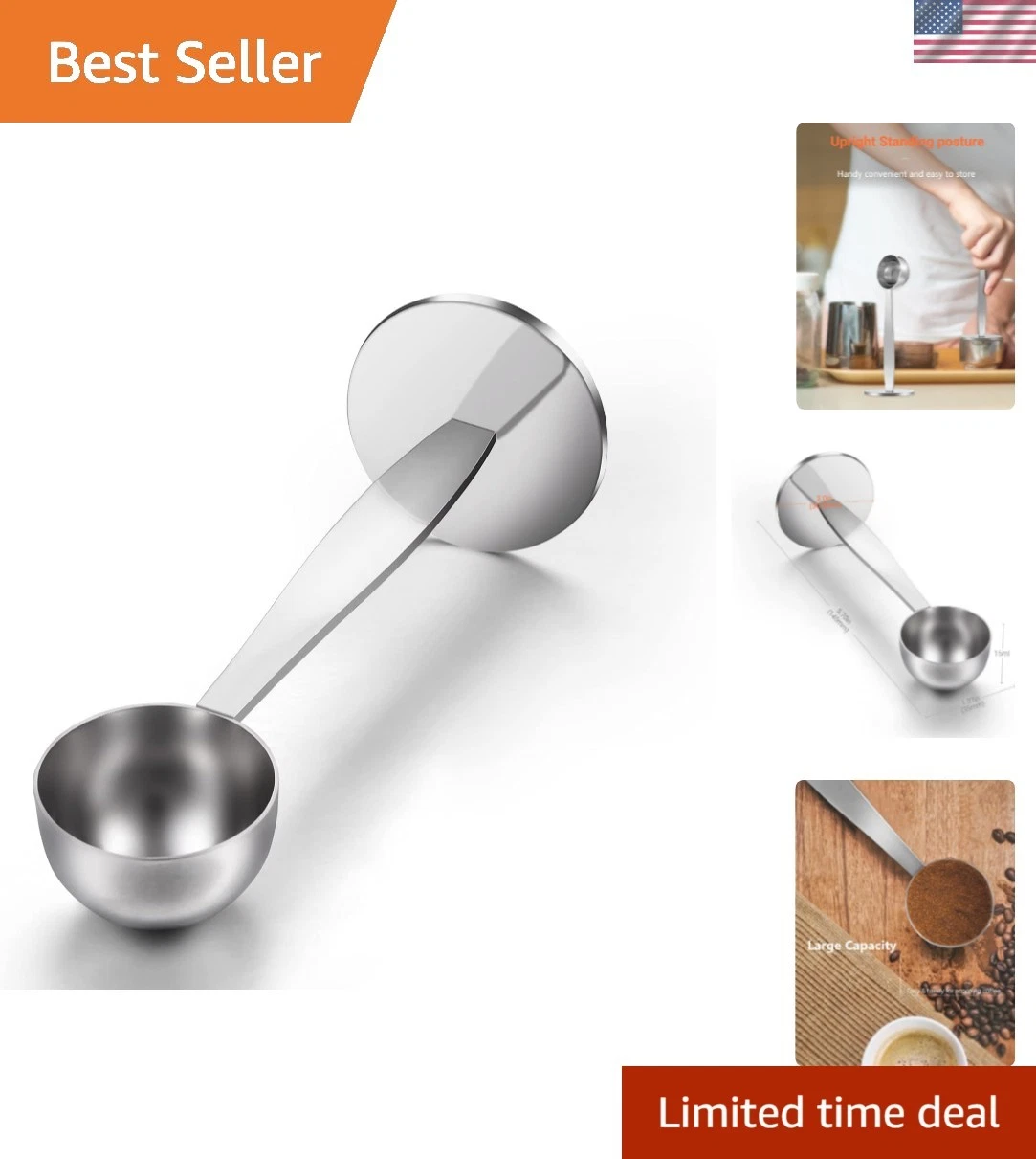 Two-in-One Stainless Steel Coffee Scoop Tamping Dual-Purpose Coffee Spoon Pow...