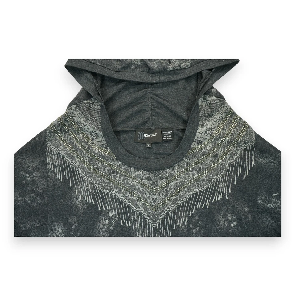 Vintage Miss Me Women's Large Black Embellished Hoodie Rhinestone Y2K Rare ! - Image 4 of 4