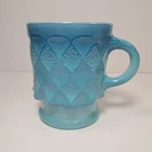 Anchor Hocking Blue Kimberly Diamond Milk Glass Coffee Cup USA Vintage Mug