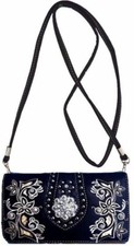 Western Flower Design Studded Rhinestone Wallet Purse Crossbody