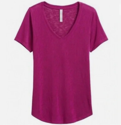 ATHLETA WOMEN'S PURPLE SCOOP V-NECK SHORT SLEEVE BREEZY TEE TALL Sz ST