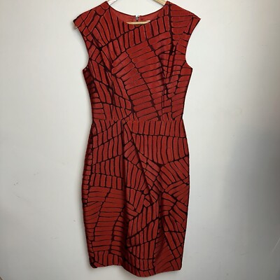 VTG Lela Rose Women's 4 Textured Sleeveless Crewneck Sheath Dress Red Silk Blend