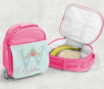 Personalised Girls Lunch Bag, School Lunch Bag,Floral Name Pink - Main Image
